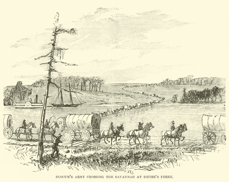 Armia Slocums przekraczająca Savannah w Sisters Ferry, styczeń 1865 autorstwa American School