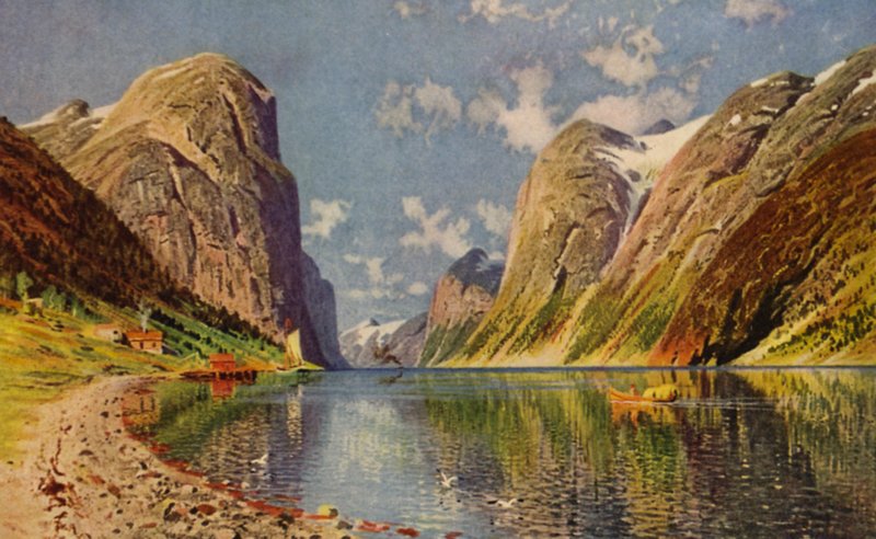 Fiord Sogne na wybrzeżu Norwegii (kolor lito) autorstwa American School