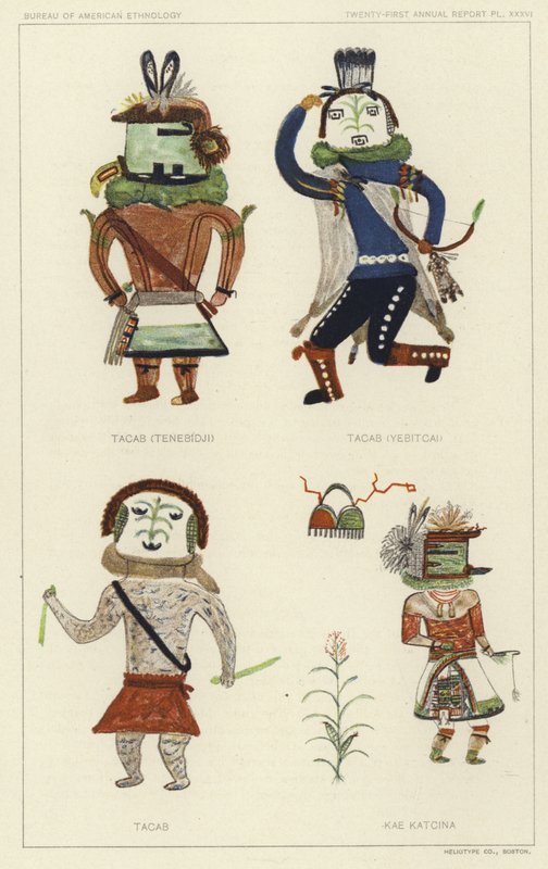 Tacab (Tenebidji), Tacas (Yebitcai), Tacab, Kae Katcina (kolorowa litografia) autorstwa American School
