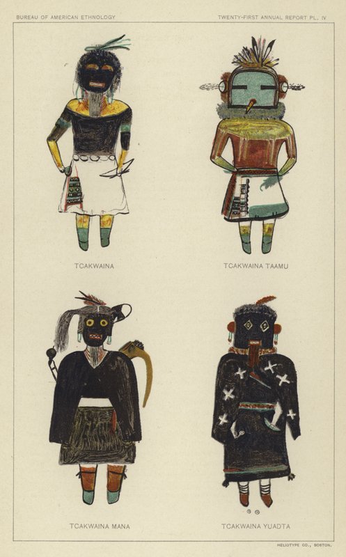 Tcakwaina, Tcakwaina Taamu, Tcakwaina Mana, Tcakwaina Yuadta (kolorowa litografia) autorstwa American School