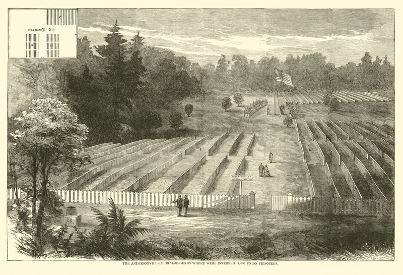 Cmentarzysko Andersonville, na którym pochowano 14 000 więźniów Unii, maj 1865 r autorstwa American School