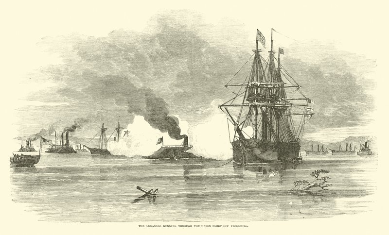 Arkansas biegnący przez flotę Unii u wybrzeży Vicksburga, lipiec 1862 r. autorstwa American School