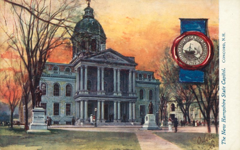 Kapitol stanu New Hampshire, Concord, New Hampshire (kolorowa litografia) autorstwa American School