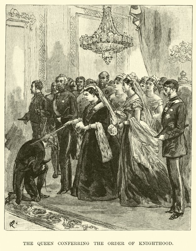 Królowa nadająca order rycerski autorstwa American School
