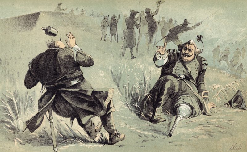 Wspaniała walka generała Risingha i Petera Stuyvesanta przed Fortem Christina autorstwa American School