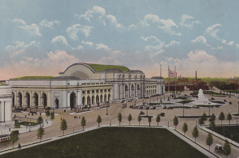 Stacja Union Station, Waszyngton DC (kolorowa litografia) autorstwa American School