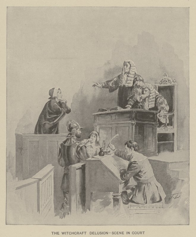 Złudzenie czarów - scena w sądzie (litografia) autorstwa American School