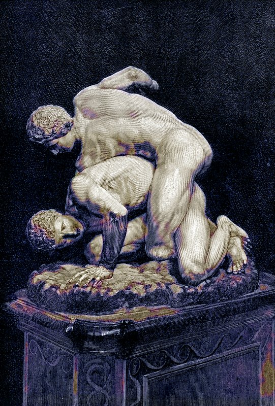 Zapaśnicy, ilustracja z Historii Grecji autorstwa Victora Duruy, opublikowana w 1890 r. (obraz ulepszony cyfrowo) autorstwa American School