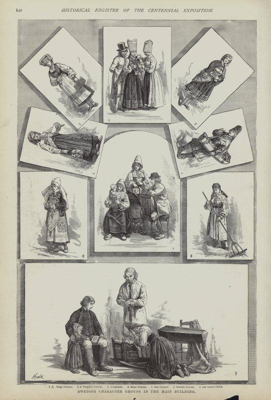 Tradycyjne szwedzkie stroje, Wystawa Stulecia, Filadelfia, Pensylwania, USA autorstwa American School