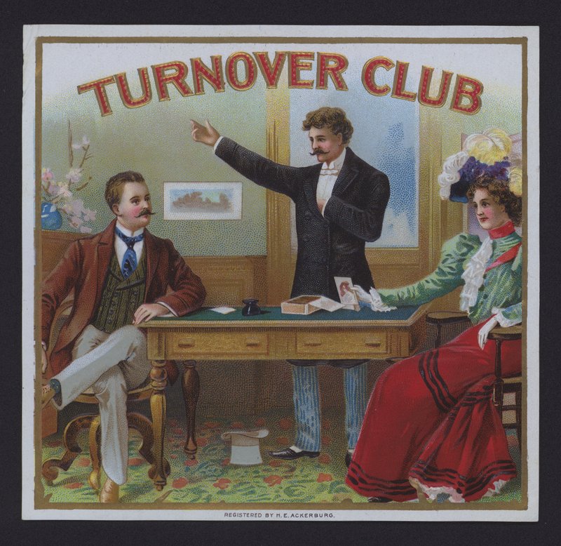 Turnover Club, etykieta na cygara (chromolitho) autorstwa American School