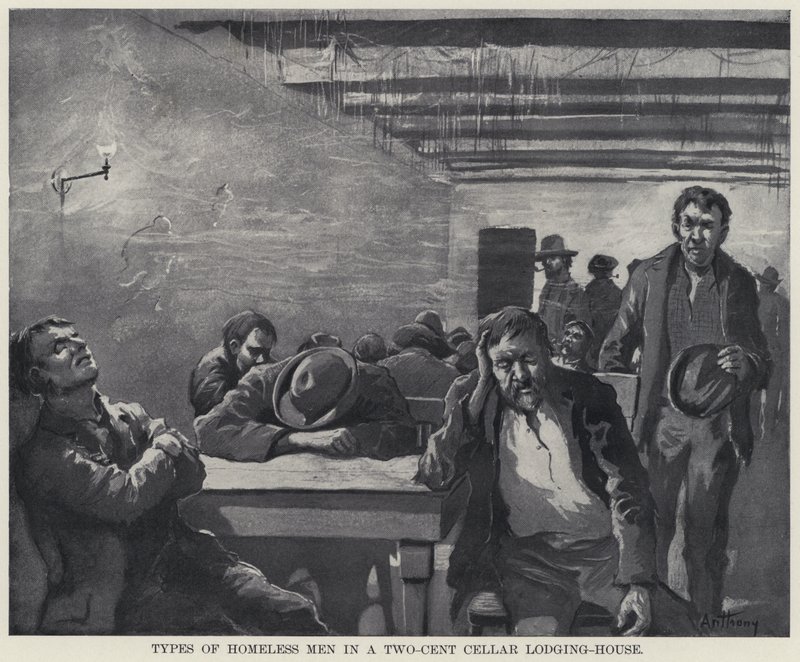 Typy bezdomnych mężczyzn w dwucentowym piwnicznym pensjonacie (lito) autorstwa American School