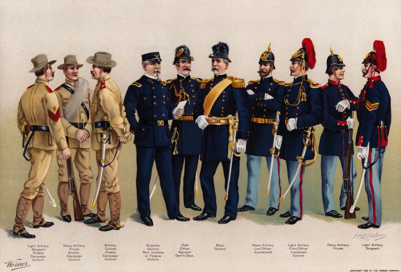 US Army, mundury, 7 artylerii, 3 figurki oficerów autorstwa American School