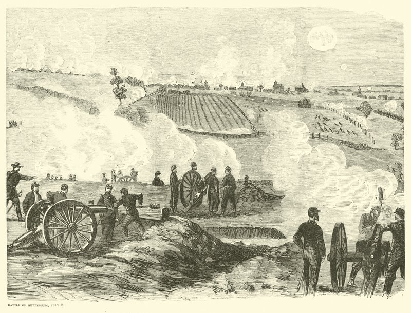Stanowisko Unii blisko centrum, bitwa pod Gettysburgiem, 2 lipca, lipiec 1863 autorstwa American School