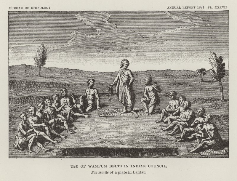 Korzystanie z pasów Wampum w Indiańskiej Radzie autorstwa American School