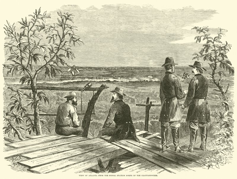 Widok na Atlantę ze stacji sygnalizacyjnej na północ od Chattahoochee, lipiec 1864 r. autorstwa American School