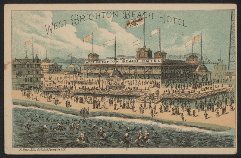 West Brighton Beach Hotel, USA (kolorowy grawerunek) autorstwa American School