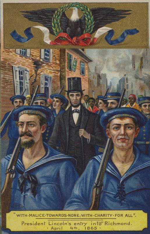 Ze złością do nikogo; z miłością dla wszystkich. Wejście prezydenta Lincolna do Richmond, 4 kwietnia 1865 r. autorstwa American School