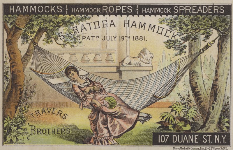Kobieta leżąca w hamaku z chińskim wachlarzem (chromolitho) autorstwa American School