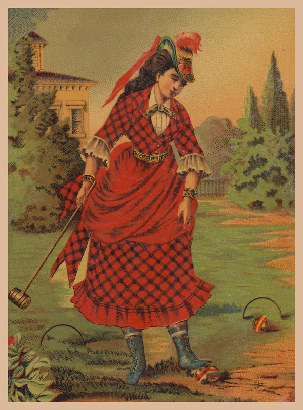 Kobieta grająca w krokieta (chromolitho) autorstwa American School