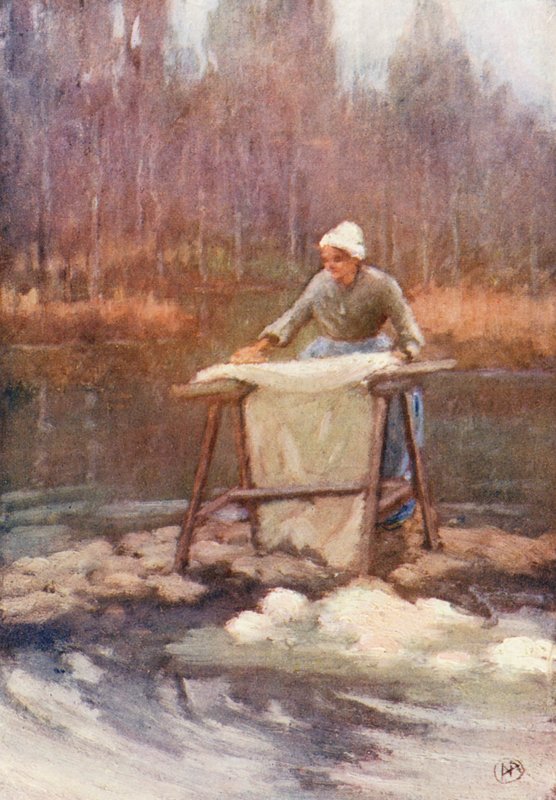 Au Lavoir (kolorowa litografia) autorstwa Amy B. Atkinson