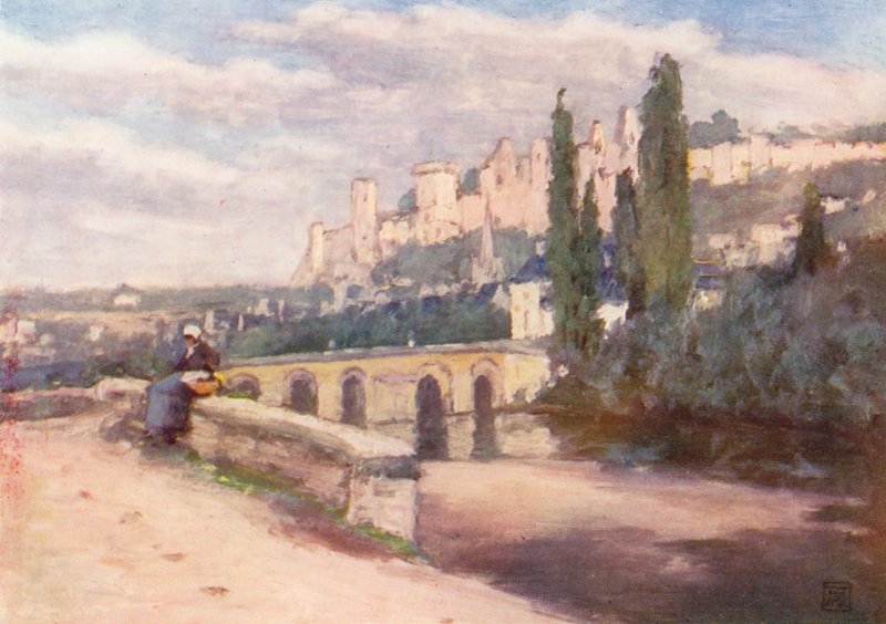Chinon z nabrzeża (kolorowa litografia) autorstwa Amy B. Atkinson