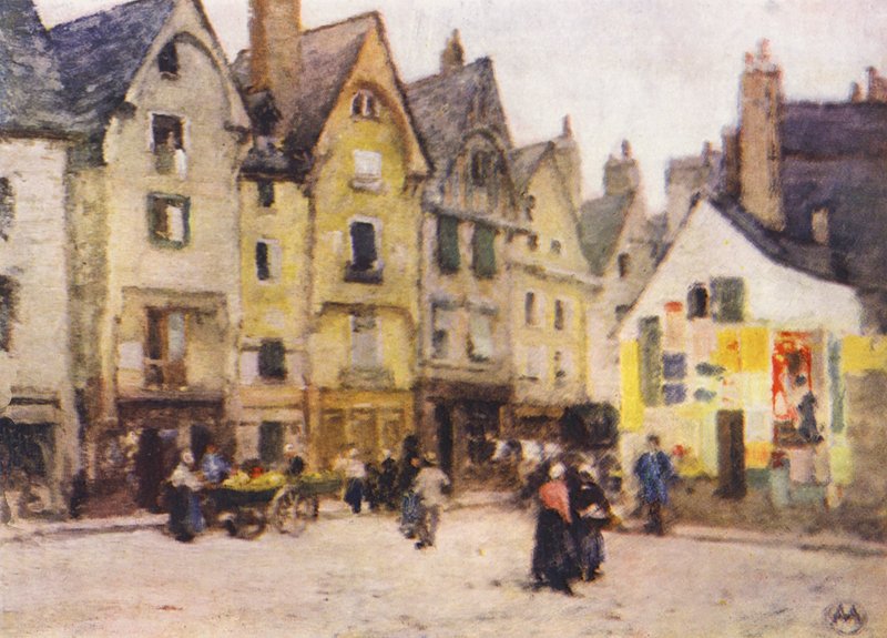 Place Plumereau, Tours (kolorowa litografia) autorstwa Amy B. Atkinson