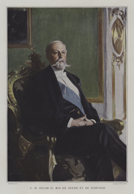 Oscar II, król Szwecji i Norwegii (kolor lito) autorstwa Anders Leonard (after) Zorn
