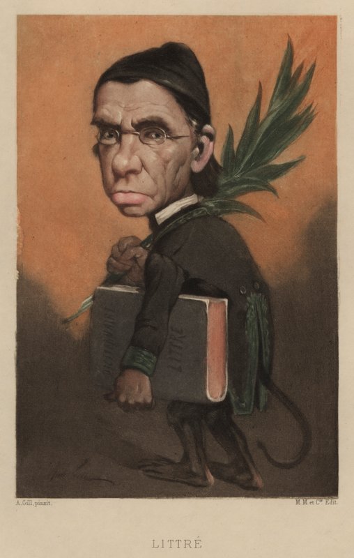Emile Littre, francuski leksykograf i filozof autorstwa Andre Gill