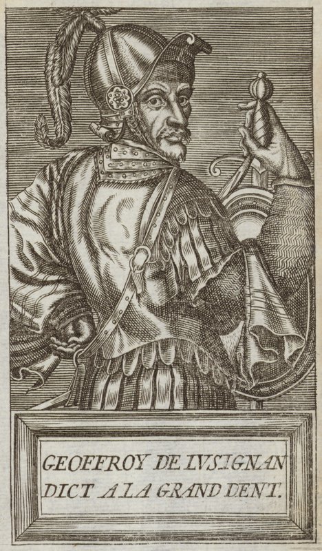 Geoffrey z Lusignan, hrabia Jaffa i Askalon, lord Vouvant i Mervent z Montcontour i Soubise, ilustracja z „Portraits and Lives of Illustrious Men”, 1584 autorstwa Andre Thevet
