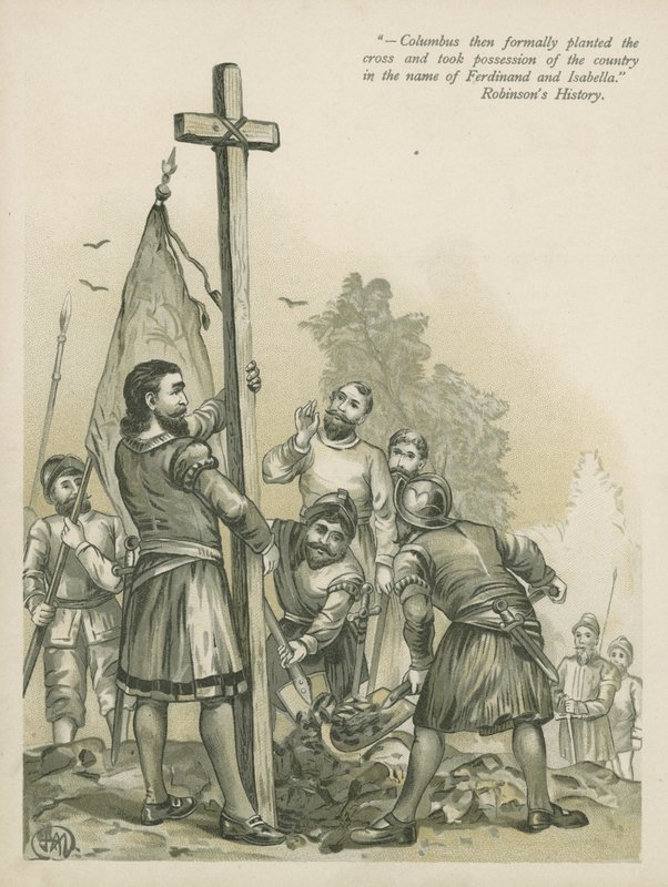 Kolumb żądający Nowego Świata dla Hiszpanii (chromolitho) autorstwa Andrew Melrose