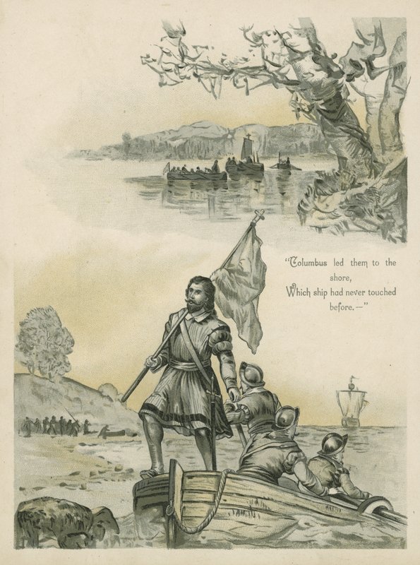Kolumb wylądował w Nowym Świecie (chromolitho) autorstwa Andrew Melrose