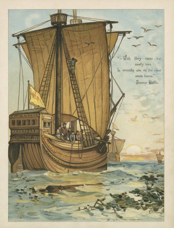 Kolumb płynący przez Morze Sargassowe (chromolitho) autorstwa Andrew Melrose