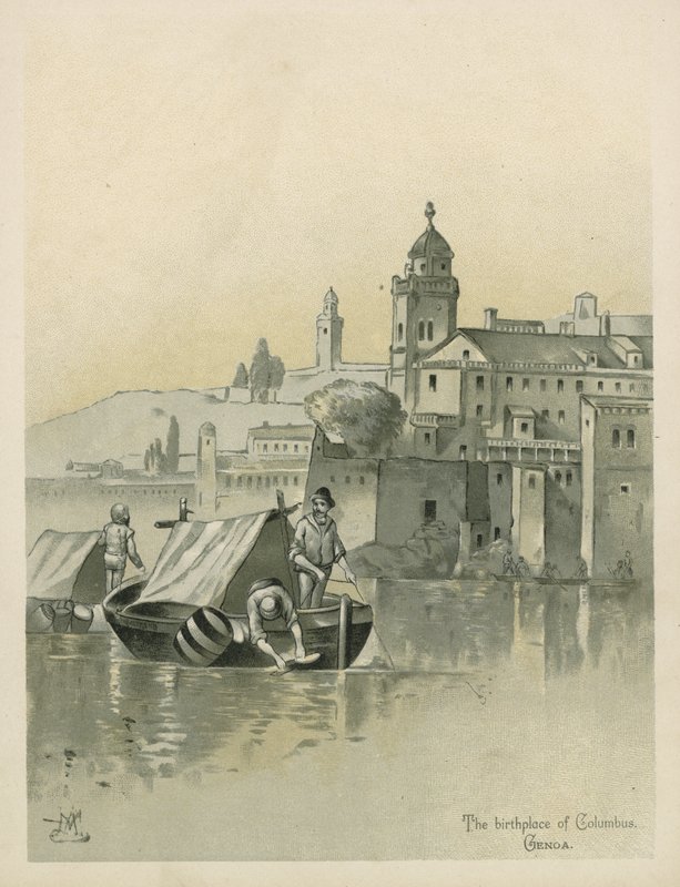 Genua, miejsce urodzenia Krzysztofa Kolumba (chromolitho) autorstwa Andrew Melrose