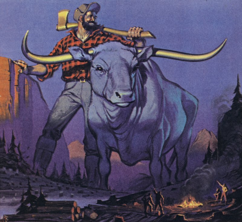 Paul Bunyan i Babe (kolorowa litografia) autorstwa Angus McBride