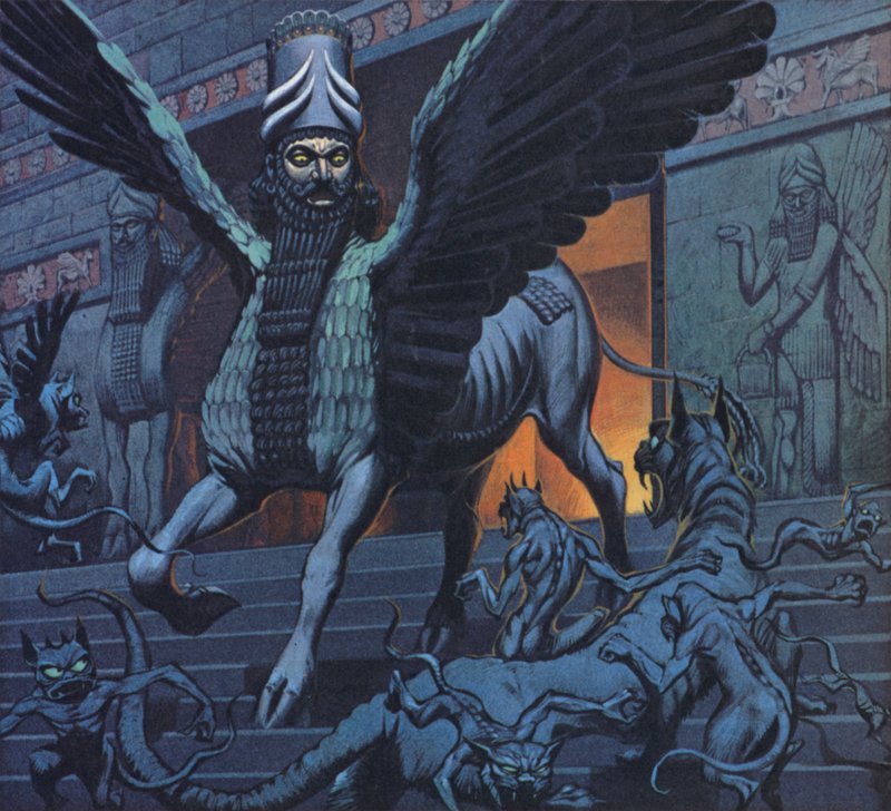 Lamassu (kolorowa litografia) autorstwa Angus McBride