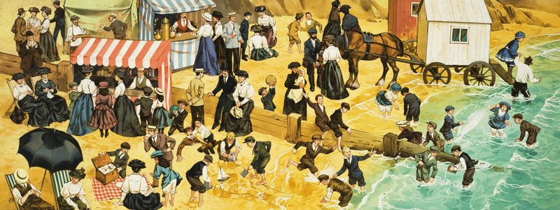 Wiktoriańska lub edwardiańska scena na plaży autorstwa Angus McBride