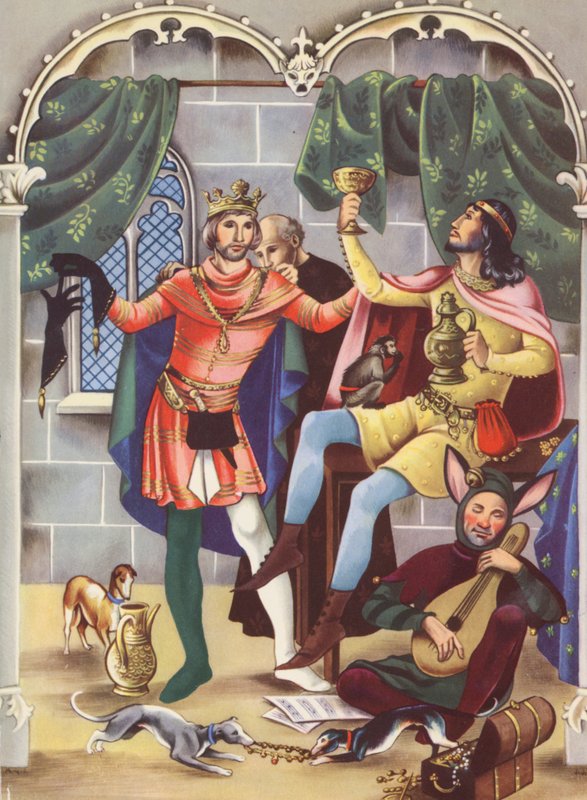 Edward II i Piers Gaveston (kolorowa litografia) autorstwa Anne & Johnstone Janet (1928 79) Johnstone