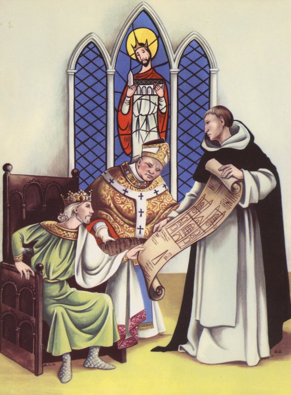 Henryk III planuje opactwo Westminster (kolorowa litografia) autorstwa Anne & Johnstone Janet (1928 79) Johnstone