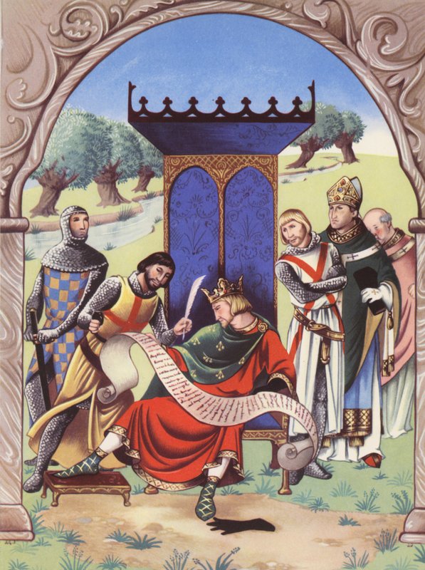 Król Jan podpisuje Magna Carta (kolorowa litografia) autorstwa Anne & Johnstone Janet (1928 79) Johnstone