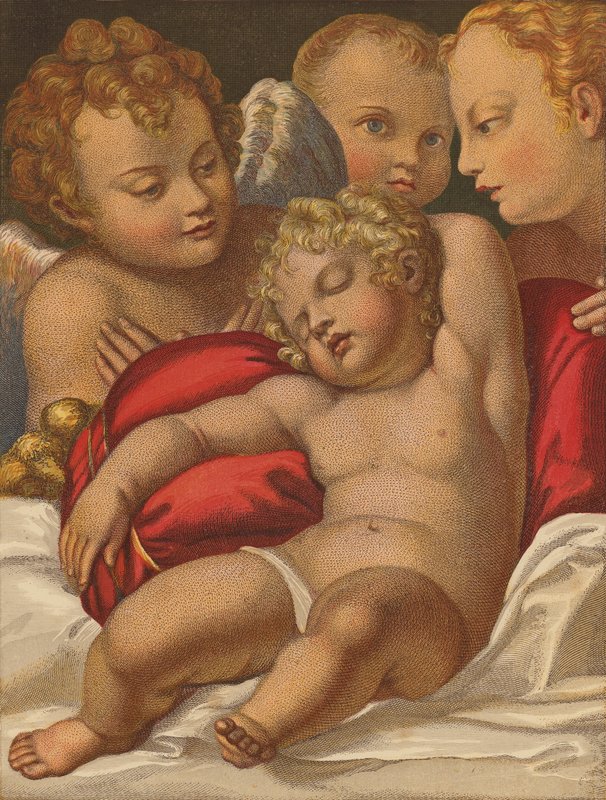 Dzieciątko Zbawiciel. (kolorowa litografia) autorstwa Annibale (after) Carracci