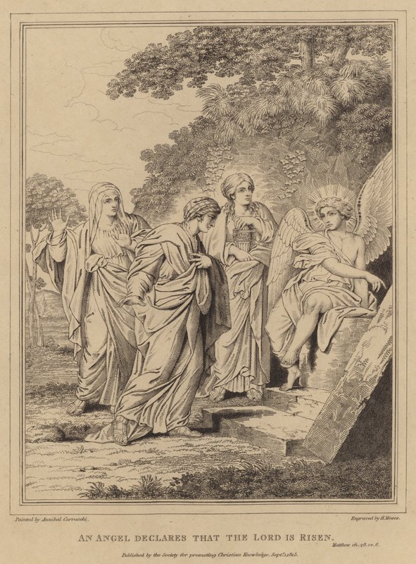 Anioł oświadcza, że Pan zmartwychwstał, Mateusz autorstwa Annibale after Carracci