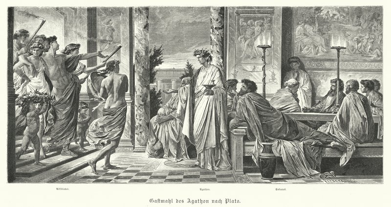 Bankiet Agathona i Platona, starożytna Grecja (rycina) autorstwa Anselm Feuerbach