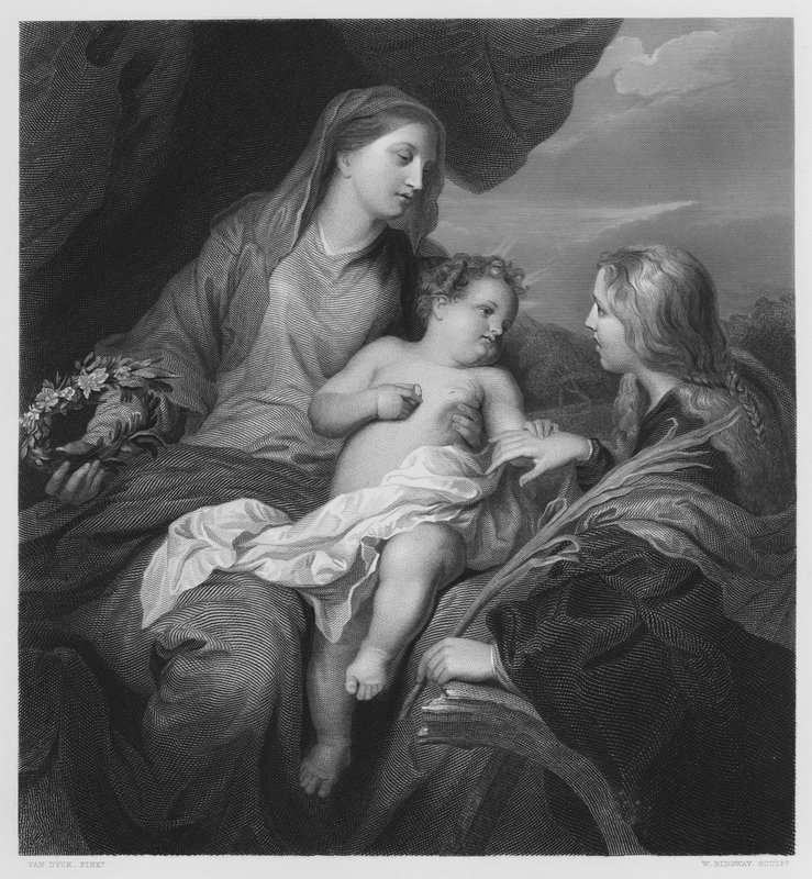 Wesele św Katarzyny, z obrazu w Zbiorach Królewskich (rycina) autorstwa Anthony van (after) Dyck