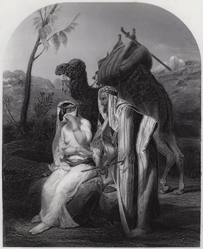 Rebeka odbiera prezenty Izaaka (grawerowanie) autorstwa Antoine Charles Horace Vernet