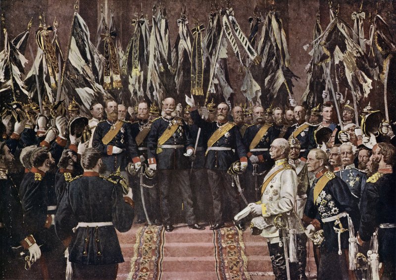 Król Prus Wilhelm I ogłosił cesarzem zjednoczonych Niemiec, Wersalu, Francji autorstwa Anton Alexander von (after) Werner