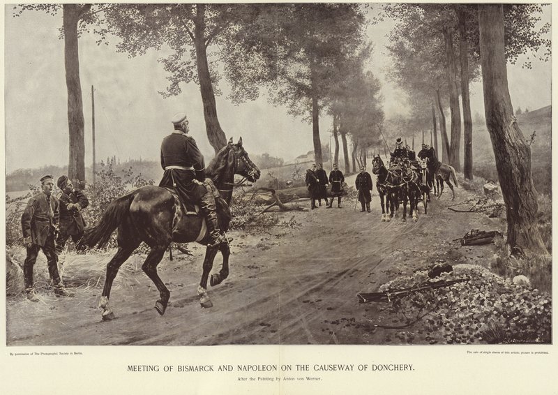 Spotkanie Bismarcka i Napoleona na grobli w Doncherach autorstwa Anton Alexander von Werner