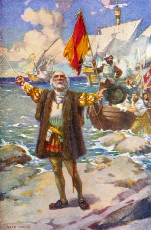 Lądowanie Kolumba (kolor lito) autorstwa Archibald Bertram (after) Webb