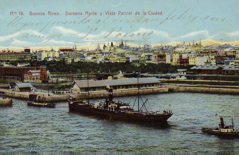 Północny dok i częściowy widok na miasto, Buenos Aires, Argentyna (zdjęcie kolorowe) autorstwa Argentinian Photographer