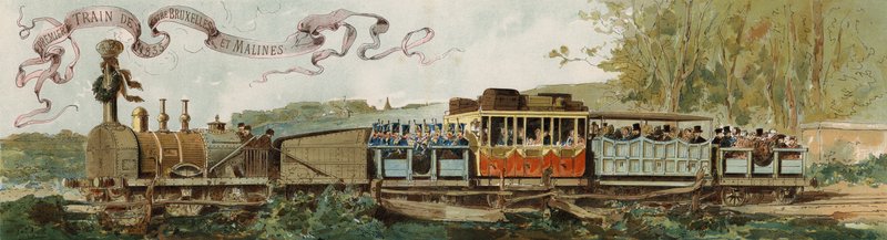 Pierwszy pociąg z Brukseli do Mechelen, Belgia, 1835 autorstwa Armand Jean Heins