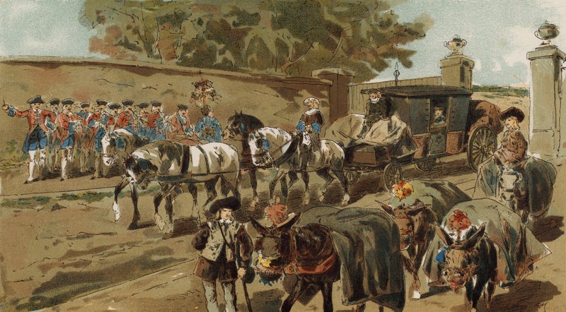 Załadowane osły i poczta, Holandia Austriacka, XVIII wiek autorstwa Armand Jean Heins